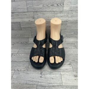 SAS Black Croc Embossed Leather Adjustable Strap Sandals USA Made Size‎ 8 M